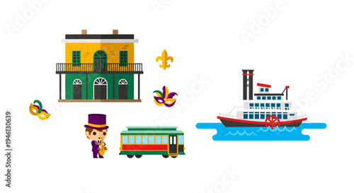 New Orleans illustration, vector style graphic, travel, tourism, culture, Louisiana, USA