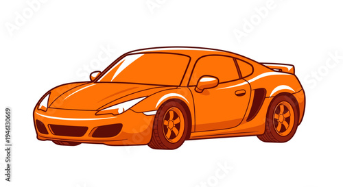 Orange Sports Car Vector Illustration, Flat Design, for Automotive and Transportation Projects