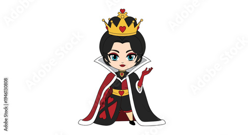 Queen of Hearts Vector Illustration, Cartoon Style Graphic for Design, Wonderland Theme