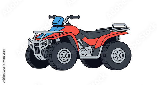 Red ATV Quad Bike Vector Illustration, Flat Design, for Outdoor Recreation and Adventure