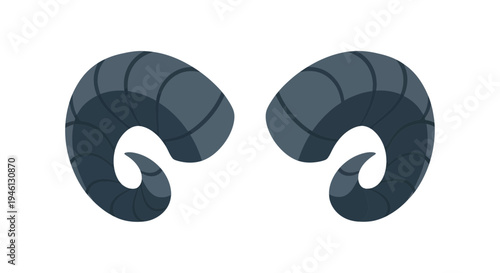 Ram Horns Vector Illustration, Flat Design, Symbol of Aries, Zodiac Sign, Isolated on White, EPS