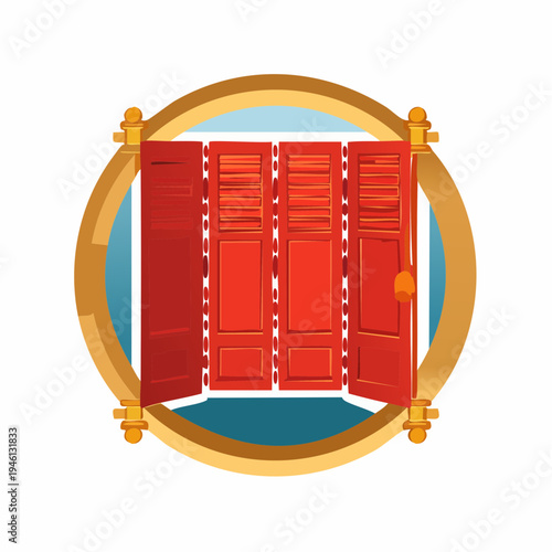 Traditional Chinese folding screen icon, oriental room divider vector illustration, decorative Asian furniture symbol for interior design and cultural concepts, minimalist flat style.