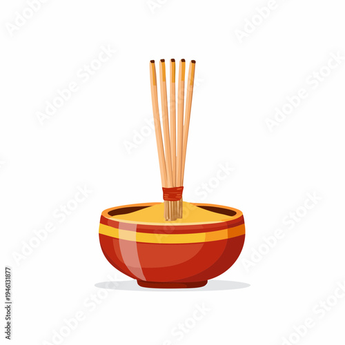 Chinese Incense Stick Icon Vector Illustration with Aromatic Smoke Sticks for Meditation Spirituality Zen and Traditional Oriental Cultural Rituals