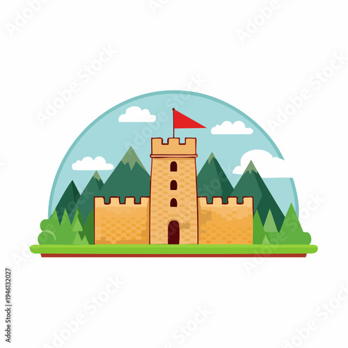 Simple minimalist vector icon of the Great Wall of China, historical landmark and world heritage site architecture symbol for travel and tourism design projects.