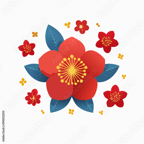 Plum Blossom Icon and Chinese Flower Vector Illustration, Elegant Oriental Floral Symbol for Spring and Lunar New Year Graphic Design