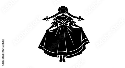 Silhouette A black silhouette illustration of a young girl in a traditional dress with braided hair
