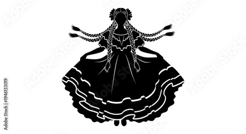 Silhouette A black silhouette vector graphic of a woman in a traditional dress with braids