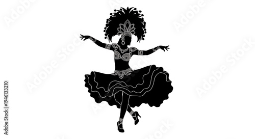 Silhouette A black silhouette vector graphic of a dancing woman in a traditional costume with a large afro hairstyle