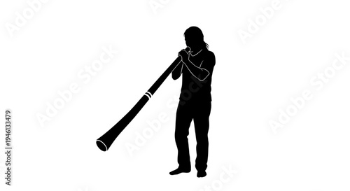 Silhouette A minimalist silhouette illustration of a person playing a didgeridoo