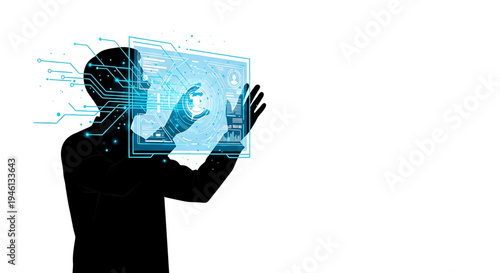 Silhouette A silhouette of a man interacting with a futuristic virtual interface