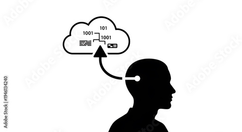 Silhouette A vector graphic illustration of a man's silhouette with a cloud and data connection in his mind