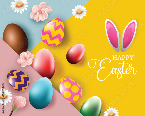 Easter Sale Promotion with Colorful Eggs and Bunny Ears
