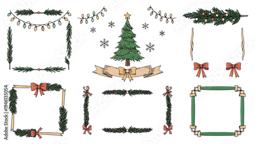 Christmas decorations including frames bows and tree on display indoors