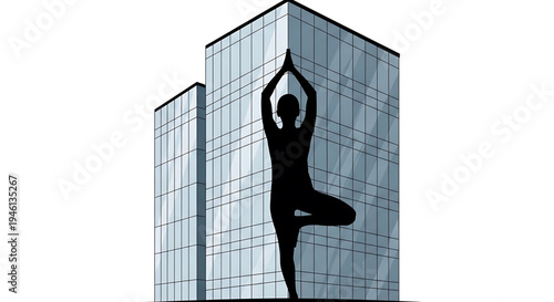 Silhouette A silhouette of a person practicing yoga in front of a modern glass building