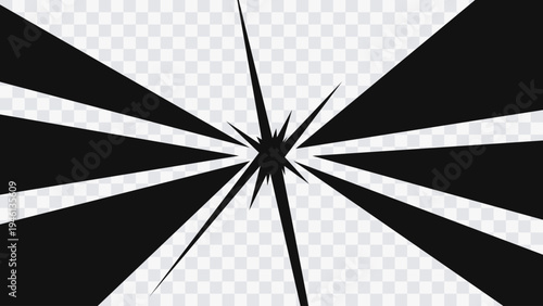Abstract radial explosion with sharp speed lines from the center. Vector graphic element isolated on transparent background for comics, manga, anime and graphic design.