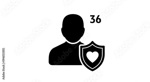Silhouette A vector graphic illustration of a person's silhouette with a shield and heart symbol, representing protection and care.