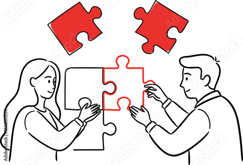 Partners fitting together a puzzle piece