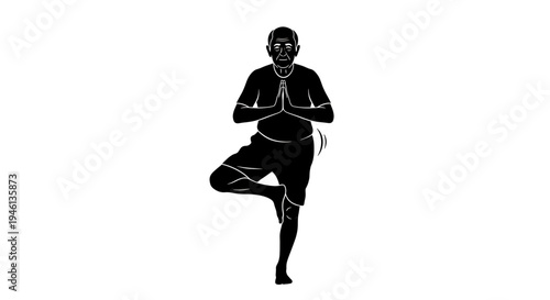 Silhouette A black silhouette of a man in a yoga pose on a white background