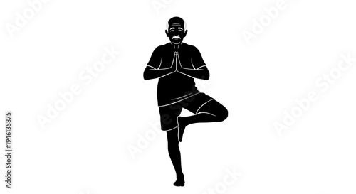 Silhouette A black silhouette of a man in a yoga pose on a white background