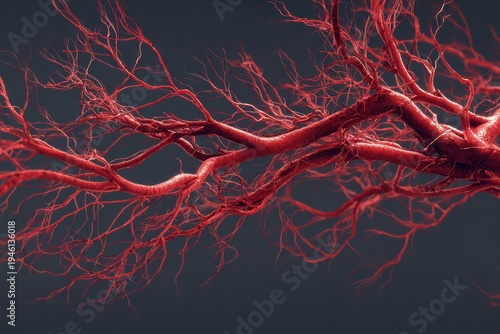 Intricate dance of red roots and branches unfolds