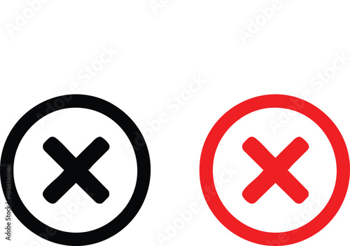 Black and red circle with x mark inside isolated on white background