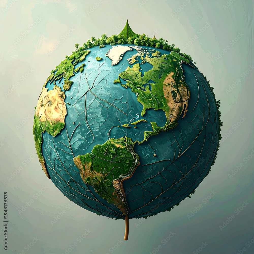 Fototapeta premium 3D Rendering of Eco-Friendly Earth Globe Floating with Environmental Sustainability Concept