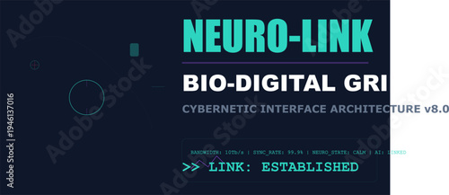 Neuro-Link Bio-Digital Cybernetic Interface Architecture. Futuristic AI Brain Connection Technology.
