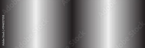 Vertical black and white stripes pattern. Graphic background with parallel thick and thin lines. Geometric backdrop with optical illusion effect. Abstract vector illustration.