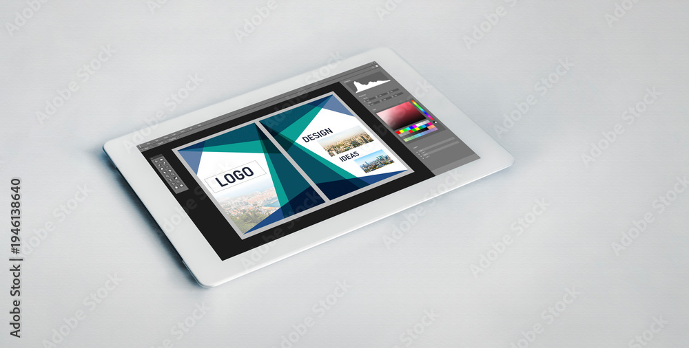 Fototapeta premium Graphic designer software for modern design of web page and commercial ads showing on the computer screen