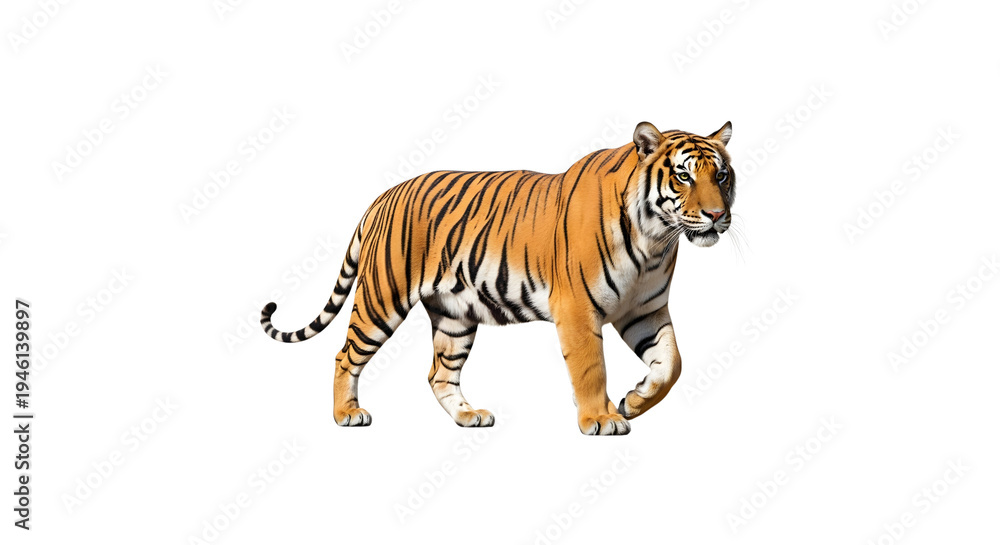 Obraz premium Bengal Tiger Standing Isolated on PNG, on transparent background