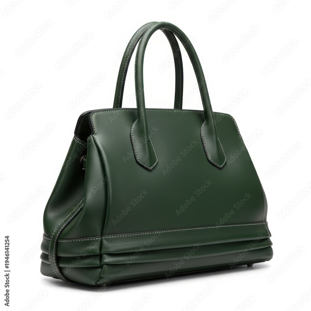 Naklejka premium Elegant dark green leather handbag with structured design and dual handles
