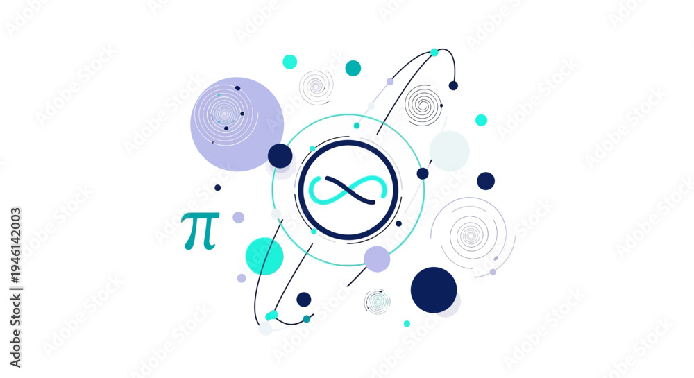 Obraz premium Vector illustration of a Pi Day symbol with mathematical formulas and icons on a colorful background, representing a special number in business and art.