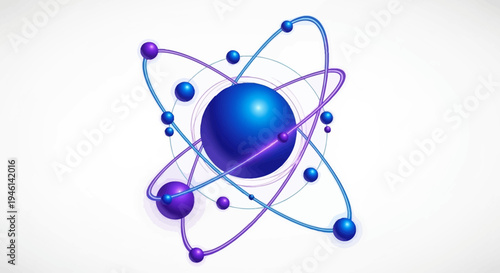 Vector illustration of an atom symbol with a mathematical formula and decimal numbers on a white background, representing a science concept for Pi Day or a special number in business and