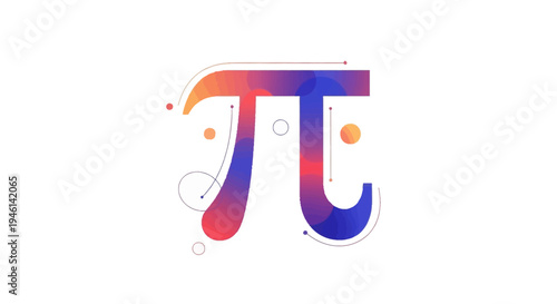 Vector illustration of the pi symbol on a colorful background with mathematical concept elements for Pi Day, representing a special number in business and art.