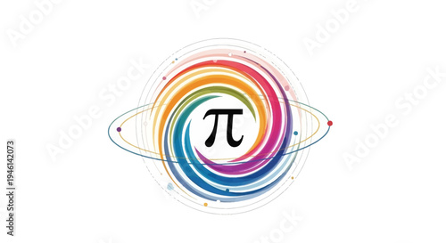 A colorful illustration of the mathematical symbol pi on a rainbow swirl design, representing the Pi Day event with a vibrant and artistic background.