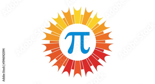 Vector illustration of a Pi Day symbol with a mathematical formula design on a colorful, sunny background, representing a special number in business and art.