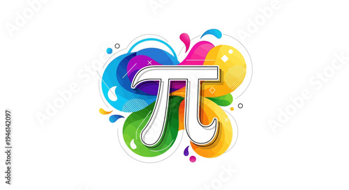 A colorful illustration of the Pi symbol surrounded by vibrant splashes of paint on a white background, representing the mathematical concept and Pi Day celebration in a creative, artistic