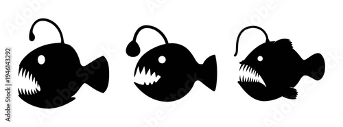 Anglerfish silhouette vector art: deep sea fish with bioluminescent lure and sharp teeth illustration vector