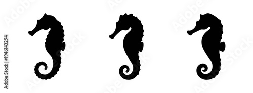 Three seahorse silhouette vector art for marine life illustration and sea animal graphic design projects