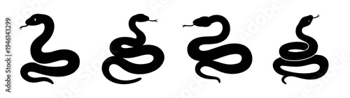 Four black snake silhouette vector illustration of serpent reptile animal drawing design graphics images