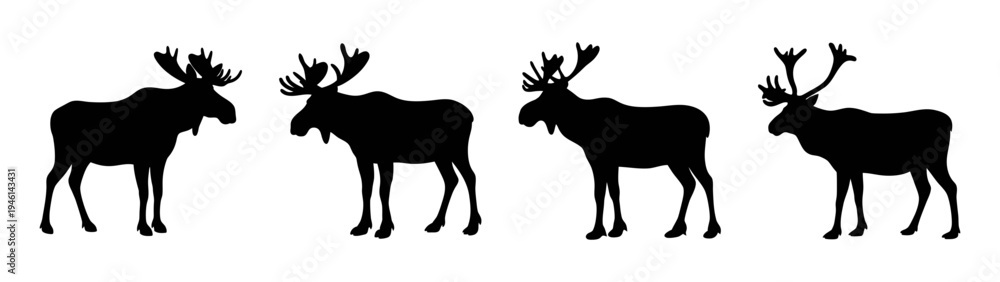 Fototapeta premium Four moose silhouette illustration vector graphic design template for wildlife and nature art print and decor