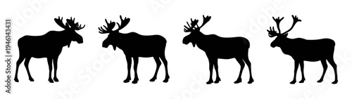 Four moose silhouette illustration vector graphic design template for wildlife and nature art print and decor