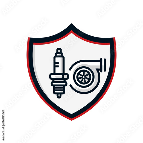 Automotive Spark Plug and Turbocharger Icon representing engine performance and vehicle maintenance