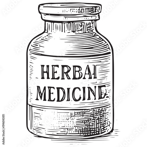 Vintage Herbal Medicine Jar Illustration Natural Remedy Apothecary Pharmaceutical Container