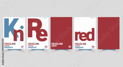 Typography design set with blue and red headline samples on white background
