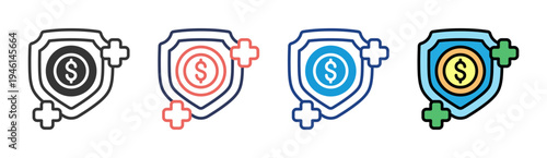 Financial Security icon set multiple style collection
