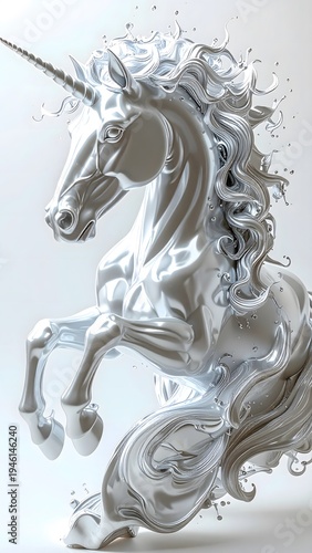 A Unicorn Formed From Sparkling Silver Liquid