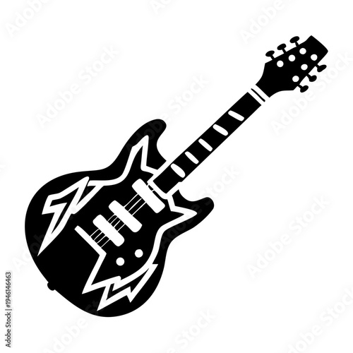 electric guitar silhouette icon illustration for rock music instrument performance and musician design