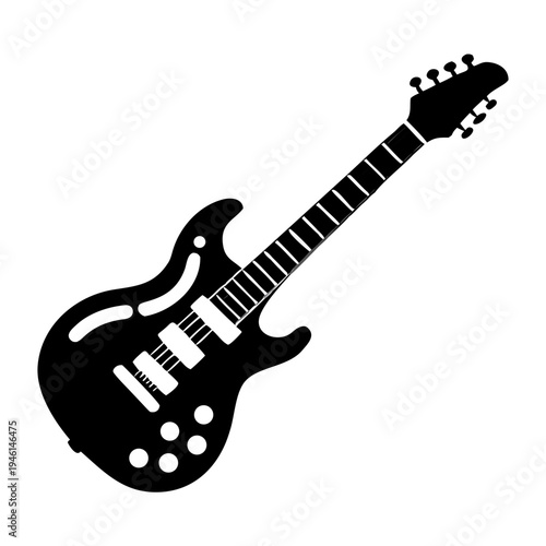 electric guitar silhouette icon illustration for rock music instrument performance and musician design