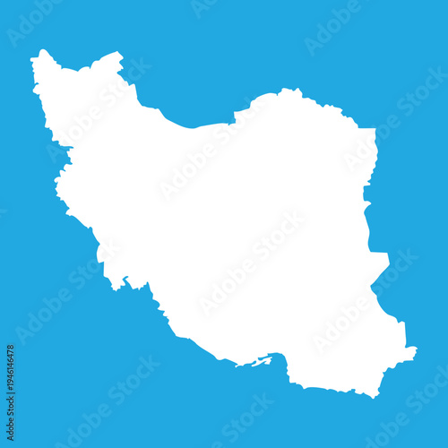 White map outline of iran on solid blue background